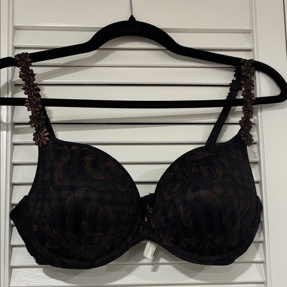 Marie Jo Avero Convertible Bra 36D Black and Brown Floral Bra Shimmery Goldish - Picture 3 of 10